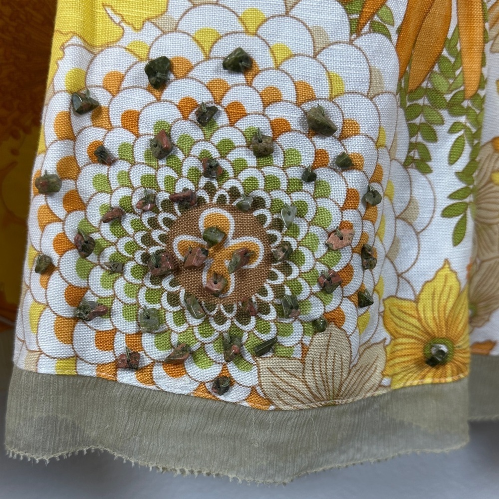 Evelyn Sunshine Floral Beaded A-Line Linen Blend Skirt Retro Vintage Style Sz 14 - Picture 7 of 8